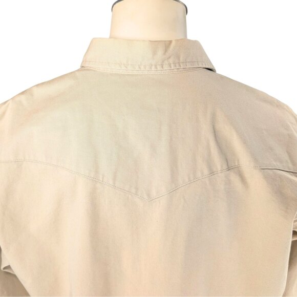 SOLD Wrangler XL Vintage Khaki Cotton Long Sleeve Pearl Button Western Shirt - Picture 5 of 9